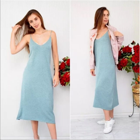 Cotton Dress tank basic women khaki blue cream black lime v-neck minimalist - Picture 5 of 15